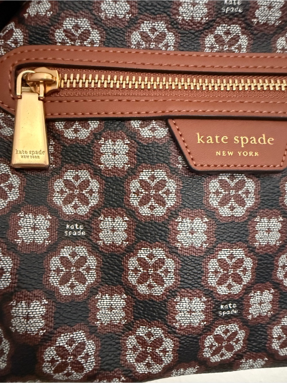 Kate Spade Flower Monogram Medium Backpack Brown Travel Bag - Picture 4 of 14